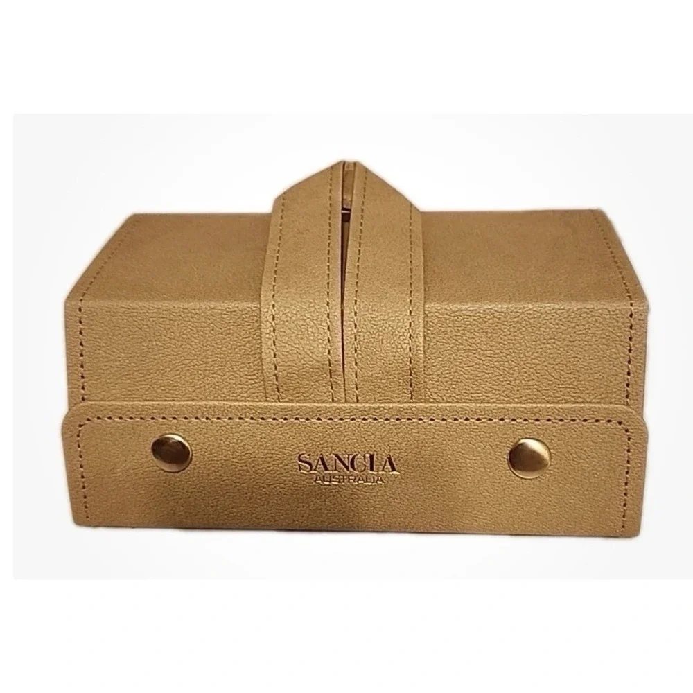 SANCIA AUSTRALIA Triple Eyeglass Holder Case Tan Faux Leather Holds 3 Sunglasses